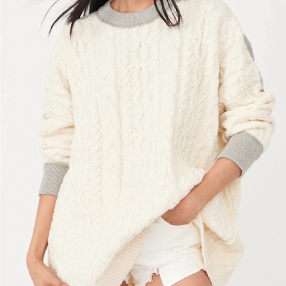 Free People Ivory and Light Gray Knit Sweater
